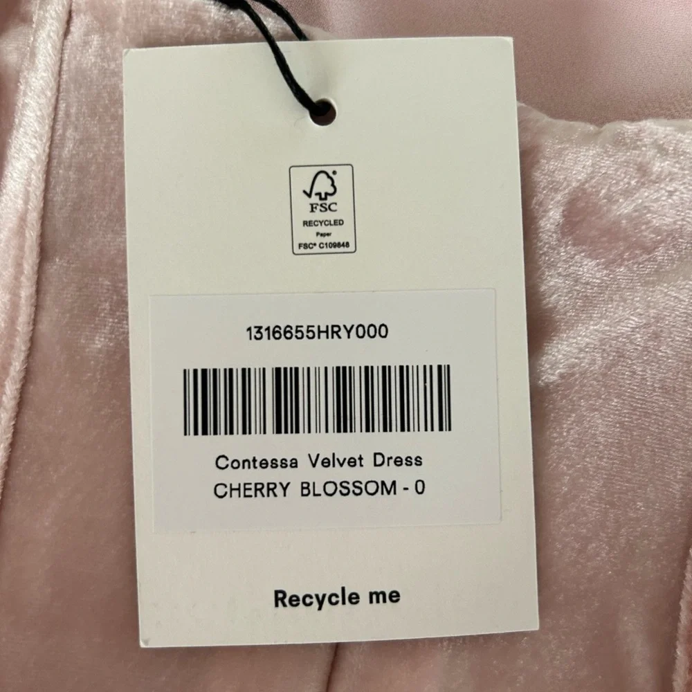 Reformation Contessa Dress Cherry Blossom Pink Velvet Party Dress Size 0 - Picture 5 of 6